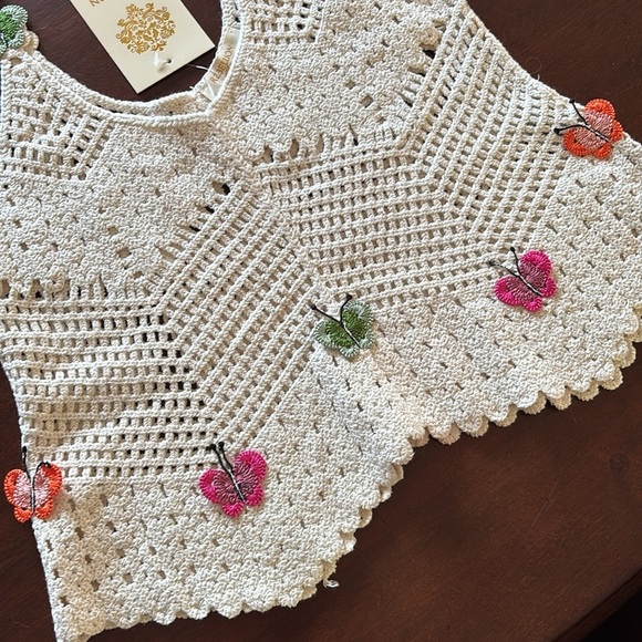 Brand New Rebellion Again Cream Crochet Tank Top Boho Crop Butterfly Cotton - Picture 6 of 15